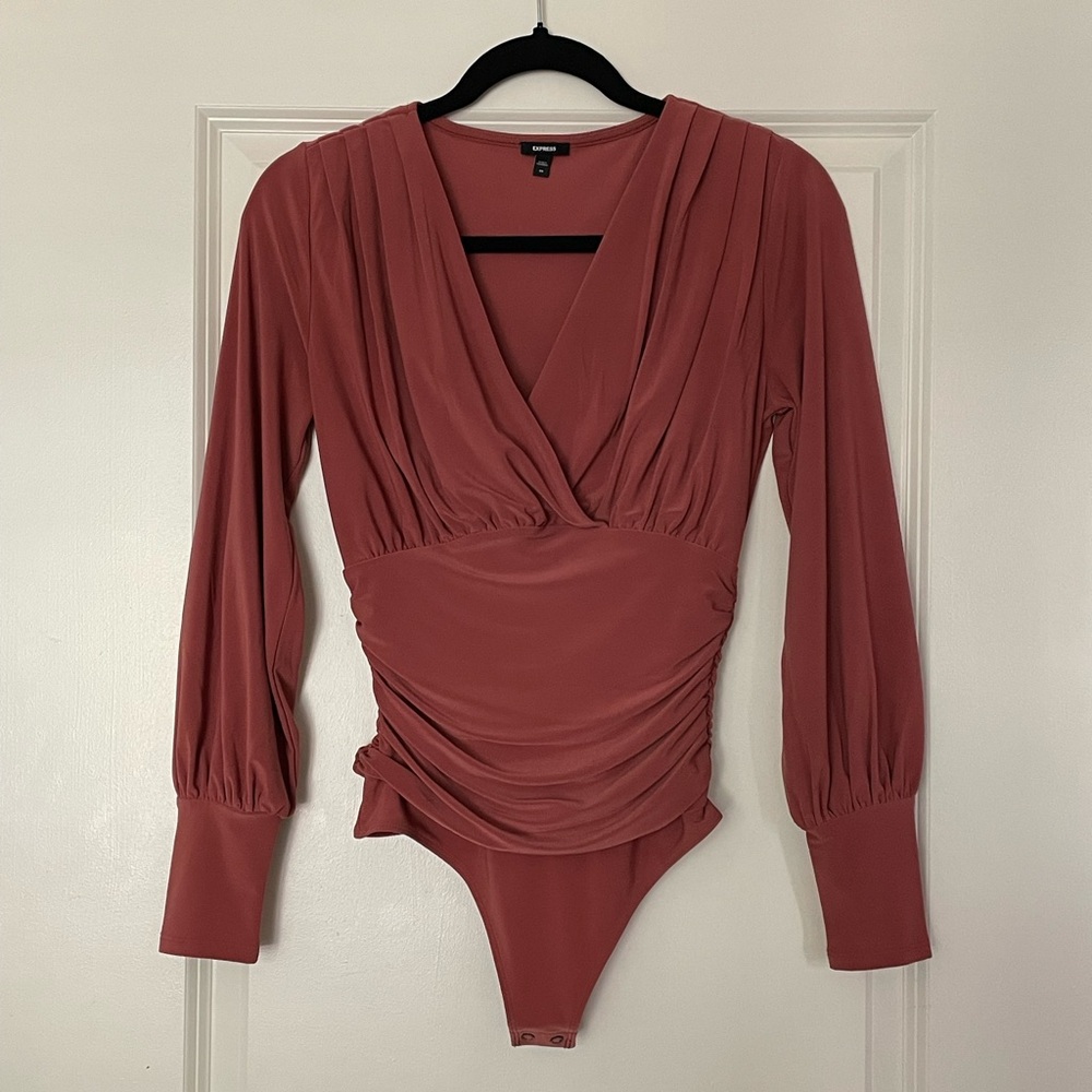 Express Long Sleeve Blouse | XS | Ruched V-neck Surplice Bodysuit NWOT